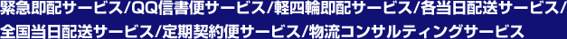 緊急即配サービス/QQ信書便サービス/軽四輪即配サービス/各当日配送サービス/全国当日配送サービス/定期契約便サービス/物流コンサルティングサービス